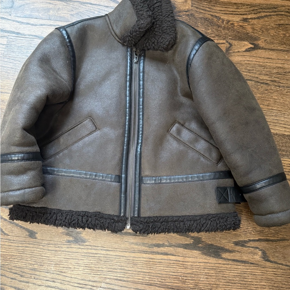 Zara Brown Puffer Jacket with Suede Finish